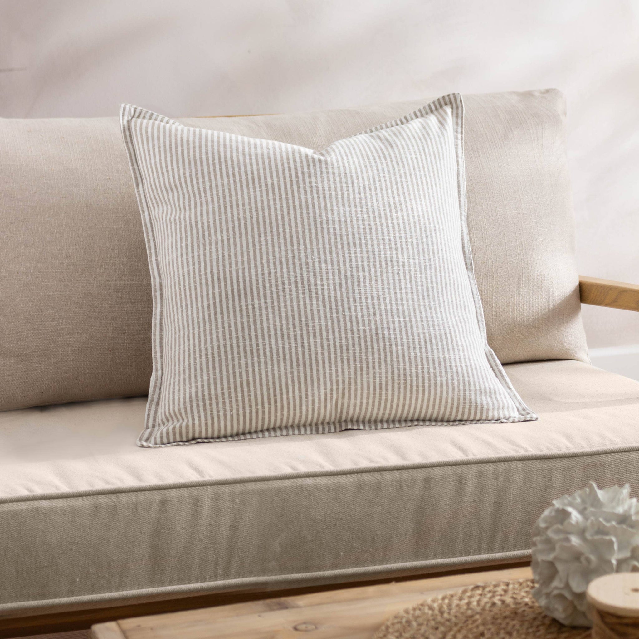 Luxurious Duck Feather Filled Truro Stripe Reversible Cushion - Natural