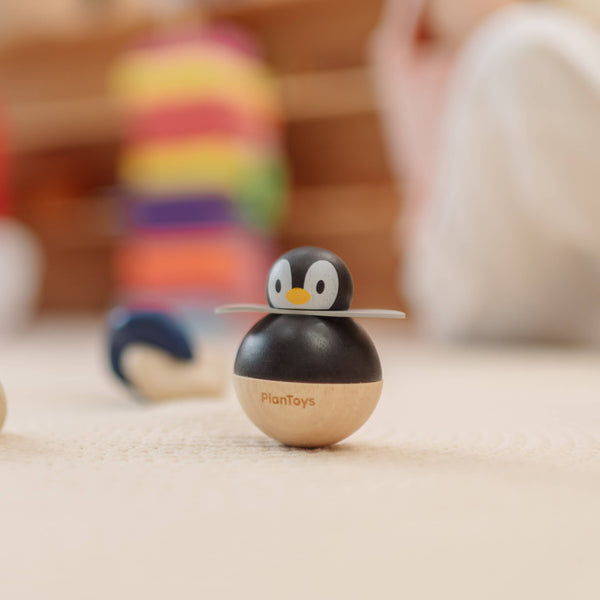 Plan Toys - Penguin Wobbler Montessori Wooden Baby Toy