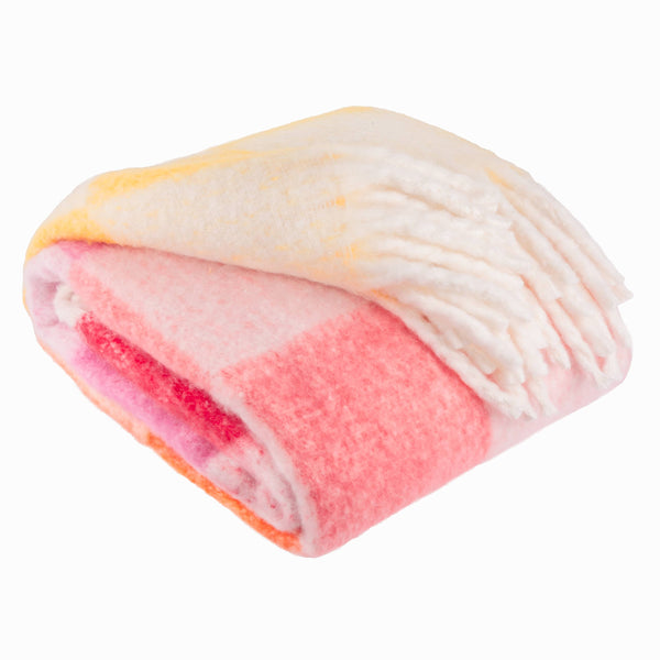 Maisie Checked Tasselled Throw Citrus Blush