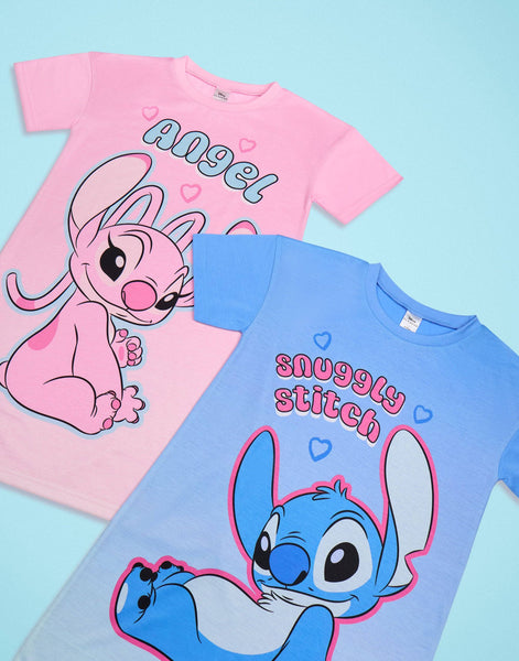 Disney Girls Multicoloured Stitch & Angel Multi-Pack of 2 Short Sleeve Nightdress