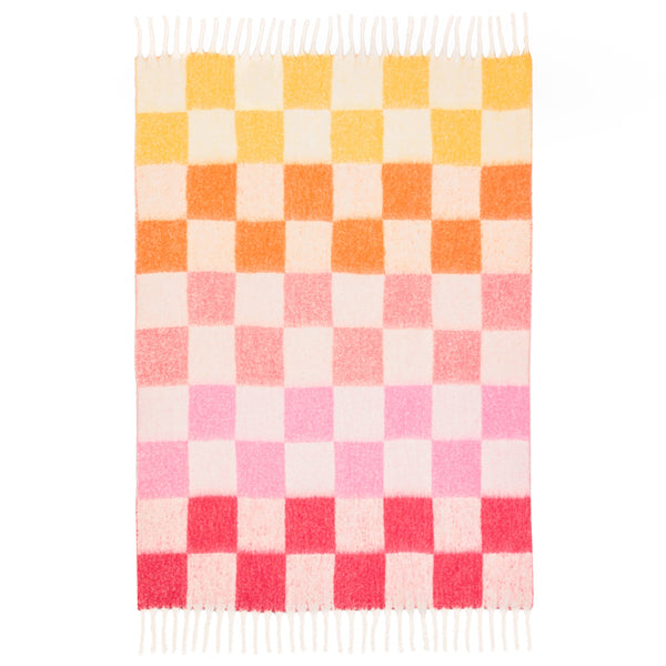 Maisie Checked Tasselled Throw Citrus Blush