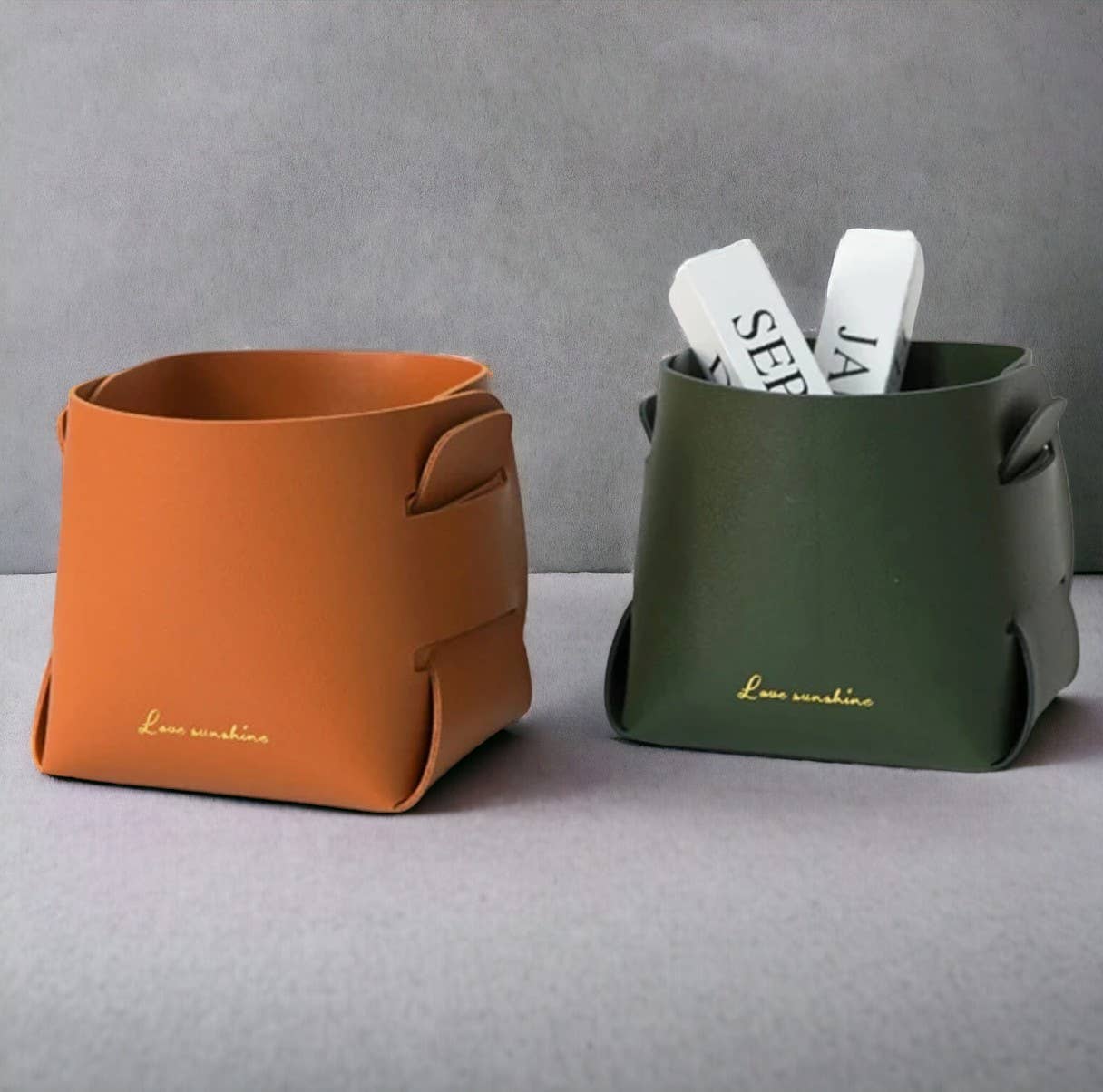 Leather Folding Storage Box | Desktop Organiser