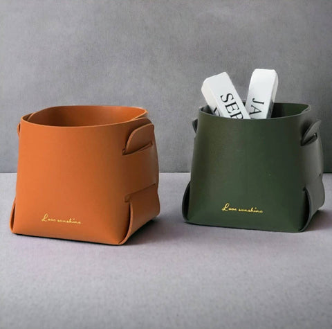 Leather Folding Storage Box | Desktop Organiser