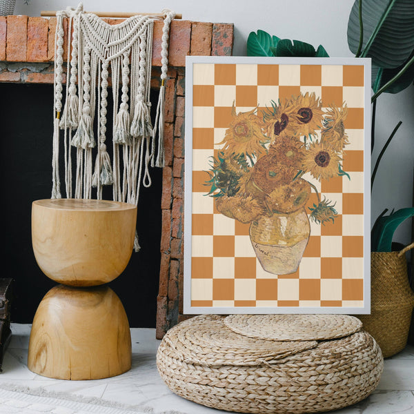 A3 "Checkerboard Retro Van Gogh Sunflowers" Print