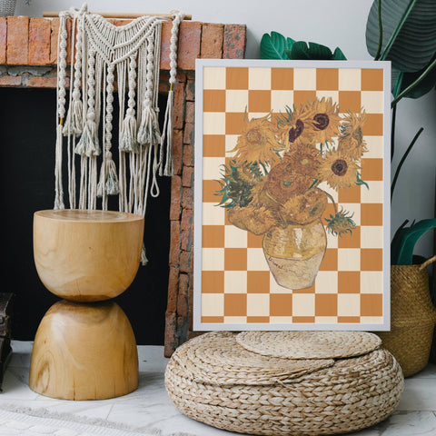 A3 "Checkerboard Retro Van Gogh Sunflowers" Print