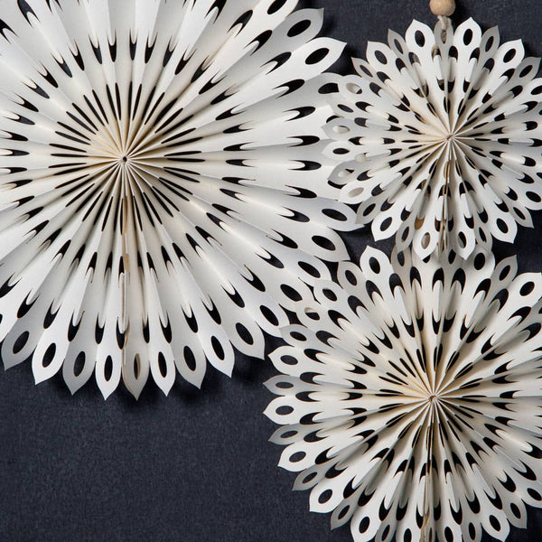 White Paper Fan / Snowflake Decorations - 3 Pack