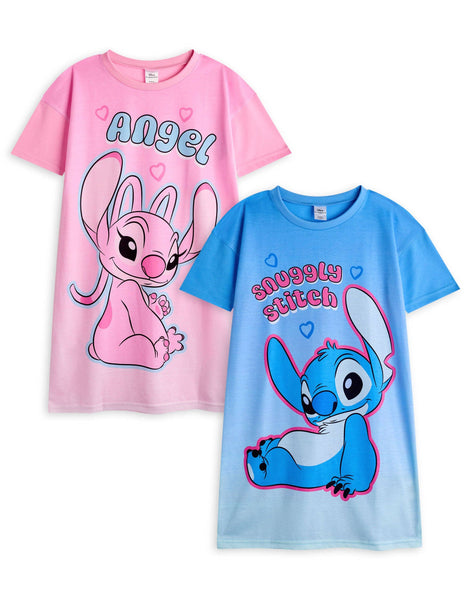 Disney Girls Multicoloured Stitch & Angel Multi-Pack of 2 Short Sleeve Nightdress