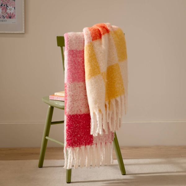 Maisie Checked Tasselled Throw Citrus Blush