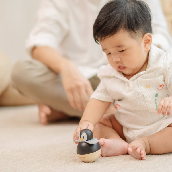 Plan Toys - Penguin Wobbler Montessori Wooden Baby Toy