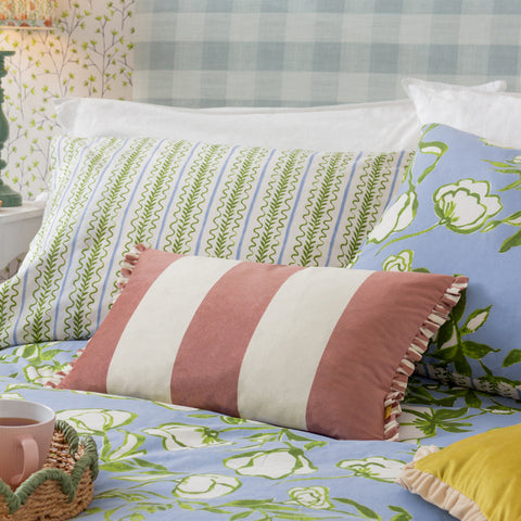 Araya Striped Filled Velvet Cushion - Pink