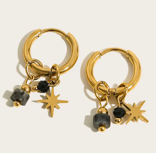 18K Gold Plated Huggie Earrings with charms