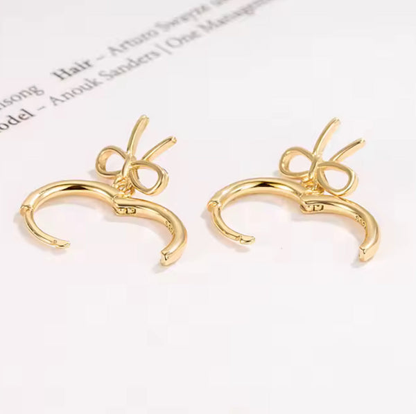 Dainty hoop with Bow detail earrings Gold Plated
