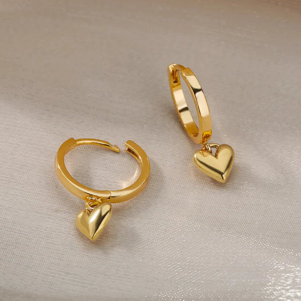 Gold plated Huggie Earrings with heart drop