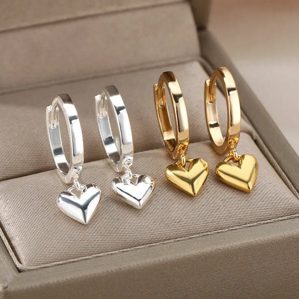 Gold plated Huggie Earrings with heart drop