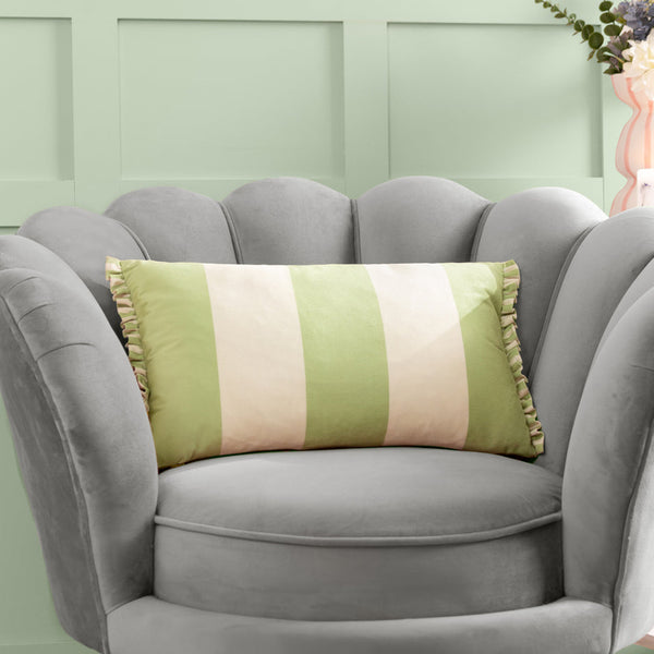 Araya Striped Filled Velvet Cushion - Green