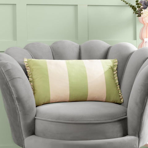 Araya Striped Filled Velvet Cushion - Green