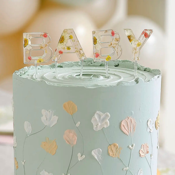 Pressed Flower Baby Shower Cake Topper