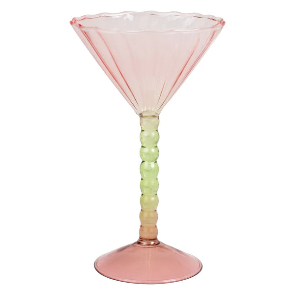 Pink and green coupe cocktail glass