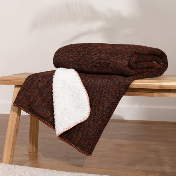 knitted Sherpa Fleece Throw in Rust