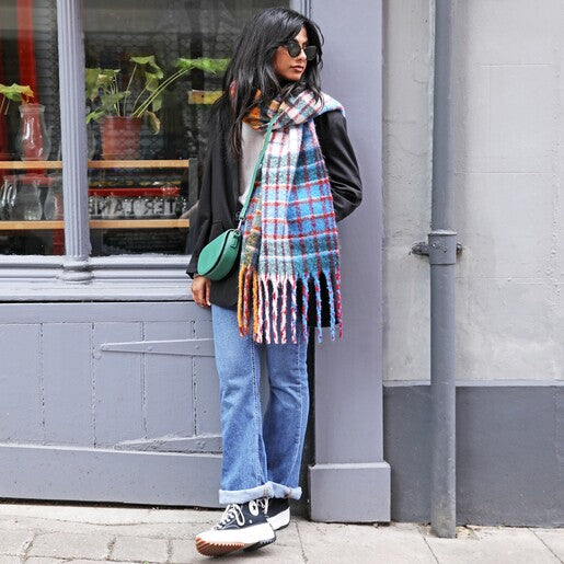 Mustard & Blue colourful check scarf