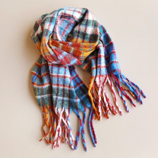 Mustard & Blue colourful check scarf
