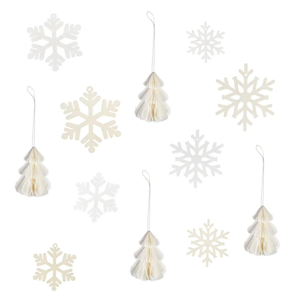 Wooden Snowflake & Honeycomb Tree Christmas Hanging Decorations