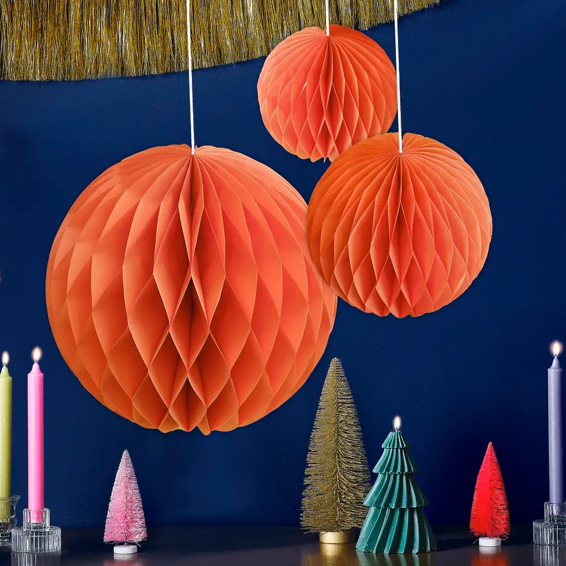 Orange Honeycomb ball decorations