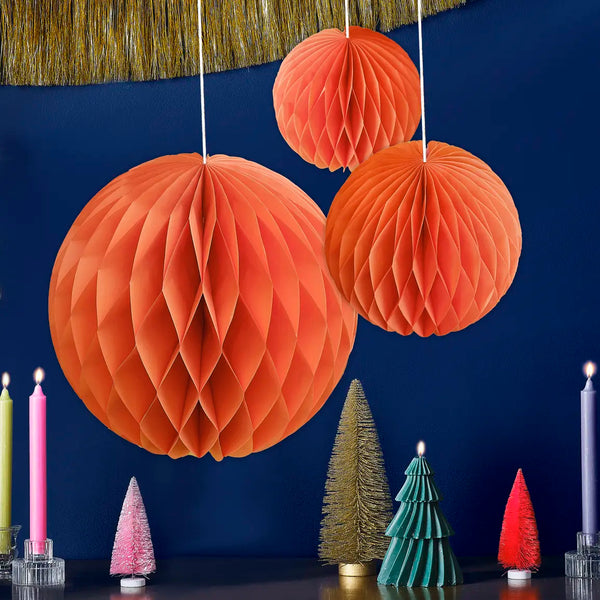 Orange Honeycomb ball decorations
