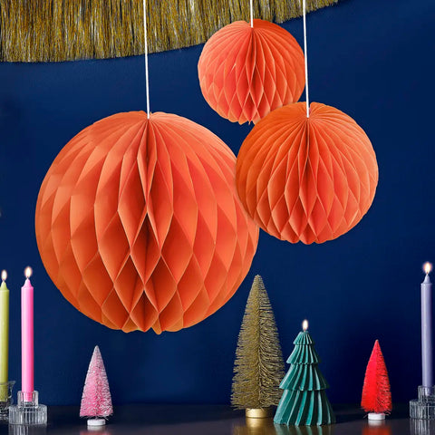 Orange Honeycomb ball decorations