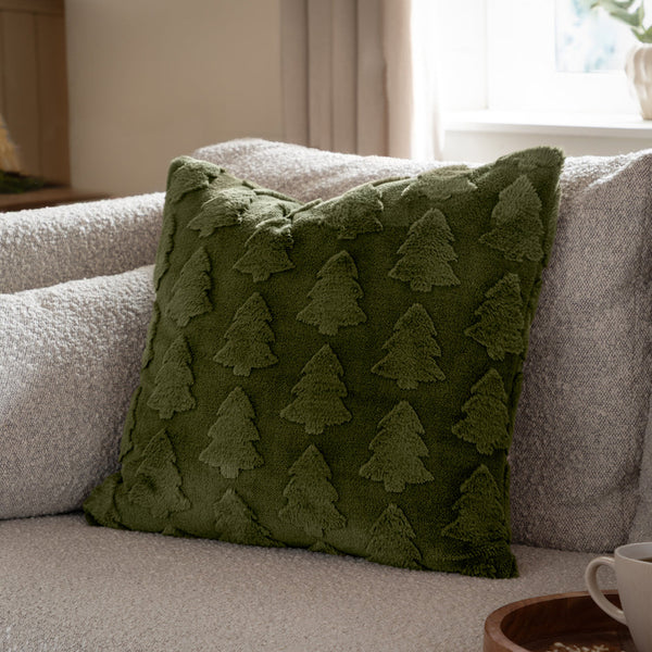 Pines Faux Fur Cushion Forest Green