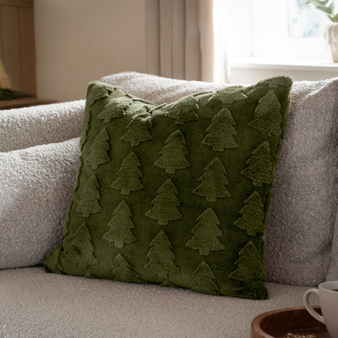 Pines Faux Fur Cushion Forest Green