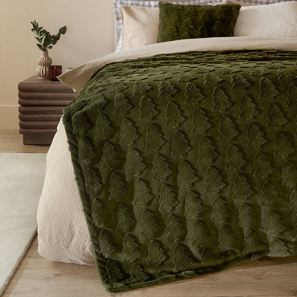 Pines Faux Fur Throw Forest Green