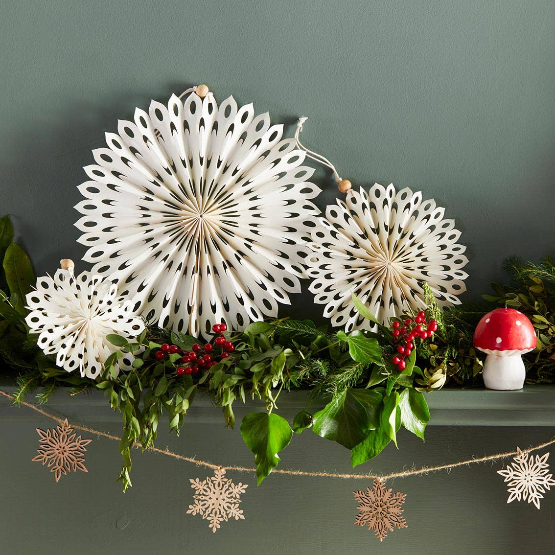 White Paper Fan / Snowflake Decorations - 3 Pack