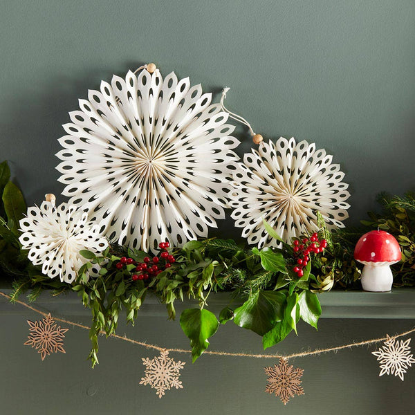 White Paper Fan / Snowflake Decorations - 3 Pack