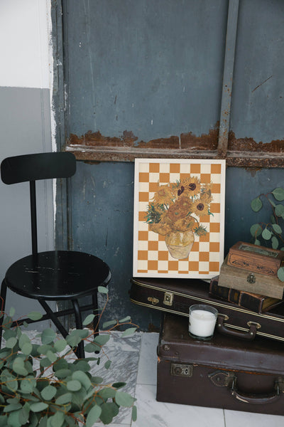 A3 "Checkerboard Retro Van Gogh Sunflowers" Print