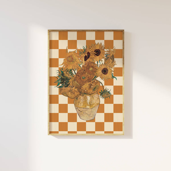 A3 "Checkerboard Retro Van Gogh Sunflowers" Print