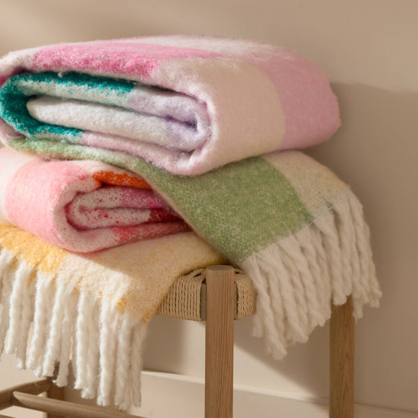 Maisie Checked Tasselled Throw Citrus Blush